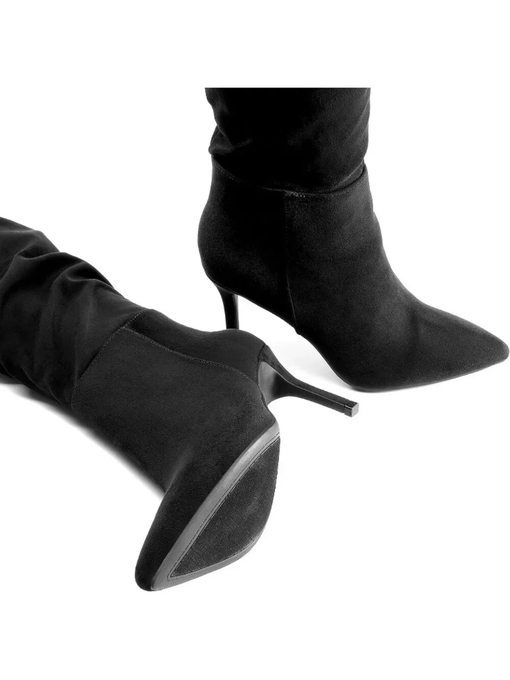 Women's Black Faux Suede Thigh High Pointed Toe Stiletto Sexy Over The Knee Boot